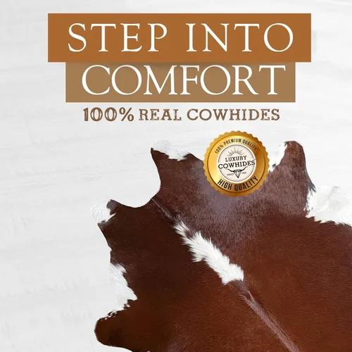 Miniatura 3 de Sunshine Cowhides Genuino Hereford - Alfombra de piel de vaca roja, marrón y blanca, lujosa alfombra de vaca para dormitorio, sala de estar
