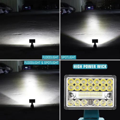 Miniatura 4 de Linterna de 18 W compatible con batería Makita de 18 V, reflector de 2000 lm de 18 V con puerto USB, puerto tipo C, cabezal giratorio de 110 grados