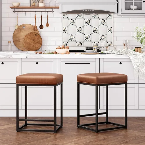 Miniatura 12 de ALPHA HOME Taburetes de bar de 24 pulgadas de altura de mostrador, taburetes de bar tapizados para isla de cocina, taburetes de mostrador con cojín