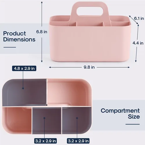 Miniatura 5 de Organizador Caddy Multiusos con Asa - Contenedor de Plástico Apilable Tote - Suministros de Arte y Manualidades, Oficina, Escritorio, Papelería, Rosa