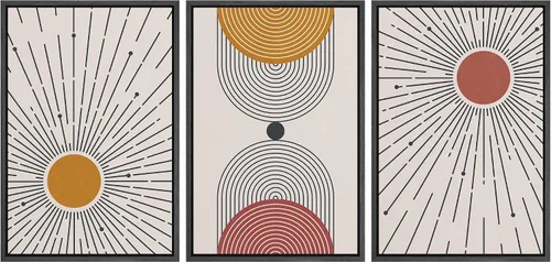 Miniatura 40 de wall26 Lienzo enmarcado para pared, juego de arte impreso con collage de polígonos en espiral negro y tostado, ilustraciones de patrones abstractos