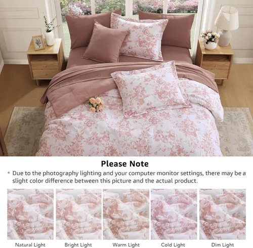 Miniatura 4 de BLOOMHAVEN Juego de edredón tamaño individual XL, juego de ropa de cama de 5 piezas con rosas florales para todas las estaciones, cama en una bolsa
