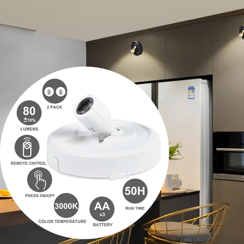 Miniatura 3 de Foco inalámbrico a pilas con control remoto, paquete de 2 luces para debajo del armario con función de temporizador para debajo del mostrador