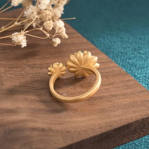 Miniatura 9 de Anillos de jade de loto chino para mujer, anillo étnico ajustable de apertura, Esmalte, No