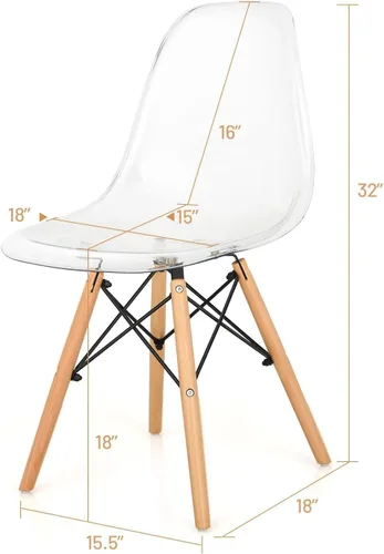 Miniatura 3 de Giantex Juego de 4 sillas de comedor, sillas de comedor de acrílico transparente con patas de madera de haya, carga máxima de 330 libras, sillas
