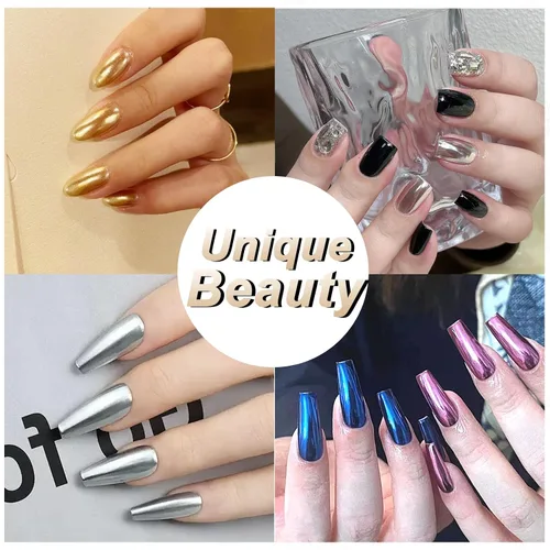 Miniatura 7 de Allstarry Polvo de uñas cromado, dorado champán, efecto espejo metálico, purpurina esmaltada, decoración de manicura, pigmento reflectante