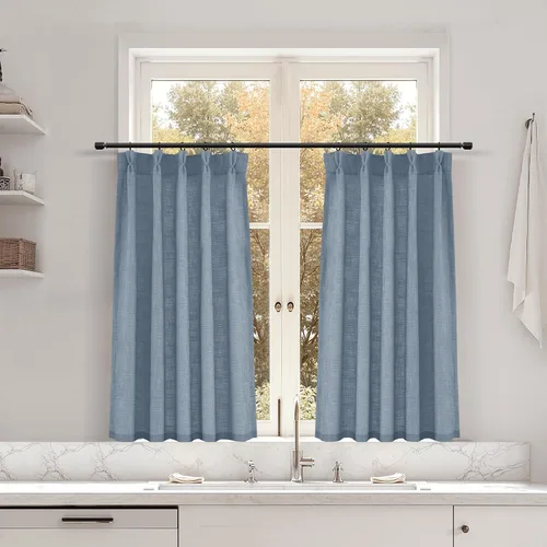 Miniatura 74 de Juego de 2 paneles de cortinas de ventana de cocina beige de 24 pulgadas de largo, con textura de lino, plisadas, filtrantes de luz, semi pequeñas