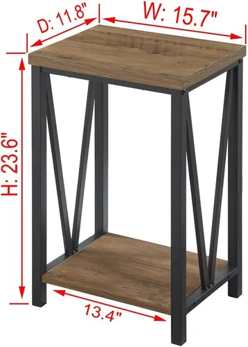 Miniatura 2 de FOLUBAN Mesa auxiliar con estante de almacenamiento, mesa auxiliar rústica para sala de estar, mesita de noche de madera y metal para dormitorio