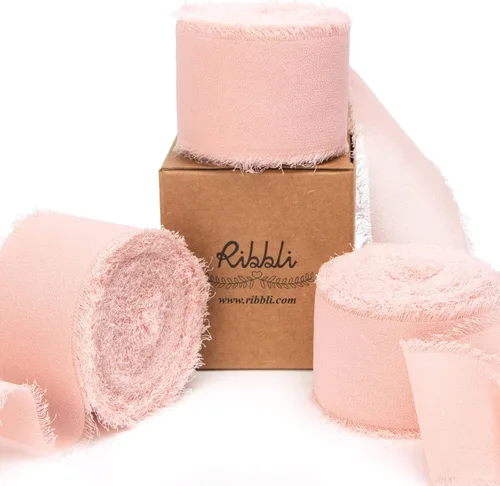 Miniatura 13 de Ribbli Cinta de gasa, 1.5 pulgadas x 30 yardas, seda champán/nude, hecha a mano para invitaciones de boda, envoltura de regalos, ramos de novia