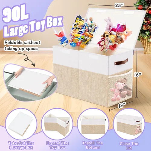 Miniatura 2 de Caja grande de almacenamiento de juguetes con divisor de tapa, organizador de juguetes plegable resistente, cofre organizador de juguetes, Grande
