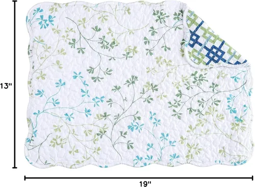 Miniatura 7 de C&F Home Olivia - Juego de 6 manteles individuales rectangulares de algodón acolchado reversible con diseño vintage de flores azules y blancas