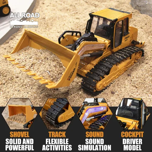 Miniatura 4 de Bulldozer RC, camión de construcción de control remoto de 10 canales, cargador rc, juguetes de juego RC para niños, con luces y sonido, tractor tipo