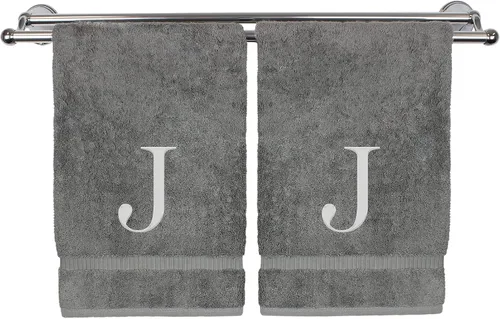 Miniatura 203 de Toalla de mano monogramada, regalo personalizado, juego de 2 - Toalla bordada con letra de bloque dorada - Extra absorbente 100% algodón turco