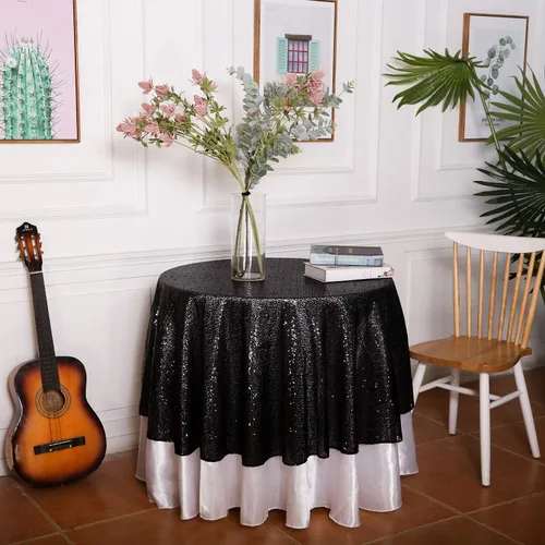 Miniatura 15 de Eternal Beauty Mantel de lentejuelas doradas de 120 pulgadas, mantel redondo brillante con purpurina para decoración de bodas, fiestas de cumpleaños