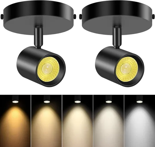 VANoopee Foco de techo regulable de 5 colores de montaje empotrado, luces LED direccionales ajustables para interiores, accesorio de acento Negro