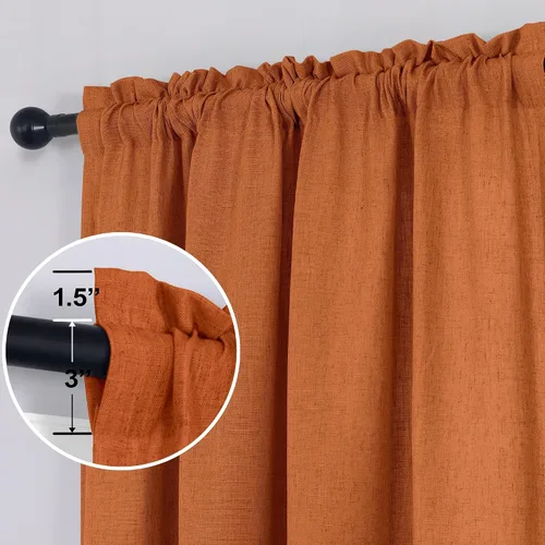 Miniatura 152 de KOUFALL Juego de 2 cortinas de puerta francesa, cortinas de lino para puerta/ventana, cortina transparente boho para cristal lateral delantero