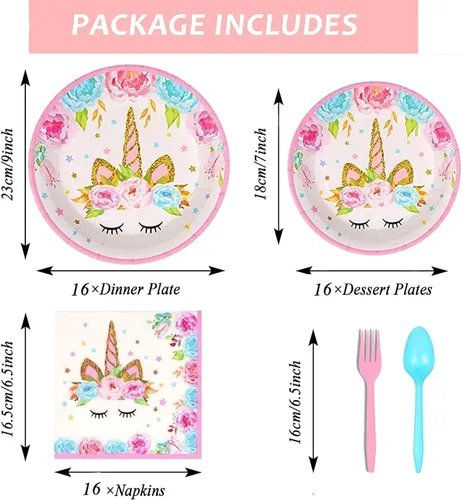Miniatura 3 de suministros de fiesta de cumpleaños incluyendo platos, tazas, popotes y manteles para fiesta de cumpleaños, servicio para 16 invitados