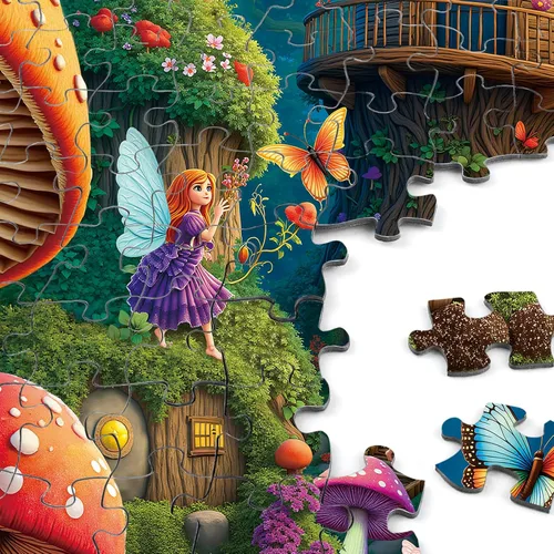 Miniatura 3 de Rocorose Rompecabezas de 500 Piezas para Adultos, Rompecabezas de Casa de Hongos Desafiante del Pueblo de Hadas con Hongos, Juego Educativo
