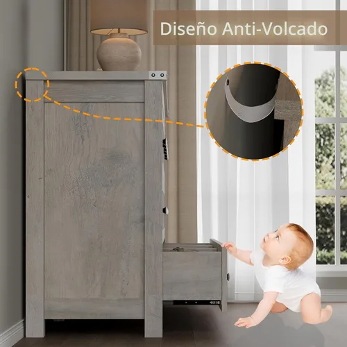 Miniatura 7 de BORNOON Cómoda de 9 cajones, moderna cómoda de almacenamiento de madera, soporte de TV, organizador de cajones de madera con asas de metal