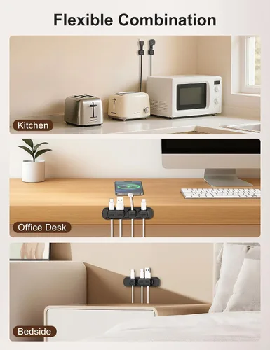 Miniatura 5 de Paquete de 6 clips magnéticos para cables [apertura/bloqueo en 1s], organizador y sujetador de cables Laitver con adhesivo fuerte para escritorio