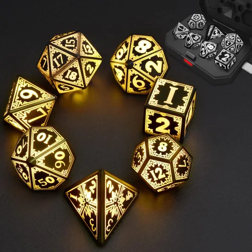Miniatura 7 de Juego de dados DND recargables, dados iluminados, 7 dados LED balanceados brillantes, dados electrónicos, dados D & D, juego de dados poliédricos