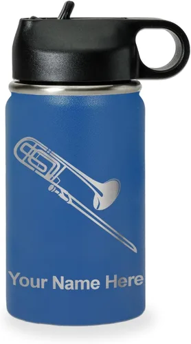 Miniatura 62 de LaserGram Botella de agua personalizada, trombón, acero inoxidable de doble pared aislada al vacío con popote superior, regalo grabado personalizado