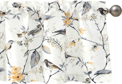 Miniatura 29 de Leeva - Cortinas pequeñas con estampado de pájaros, 24 pulgadas de largo, conjunto de paneles para ventanas, diseño de estampado de pájaros
