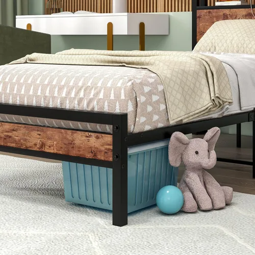 Miniatura 5 de HOJINLINERO Base de cama individual con cabecera de almacenamiento/estación de carga USB, marco de cama de plataforma individual, tamaño individual
