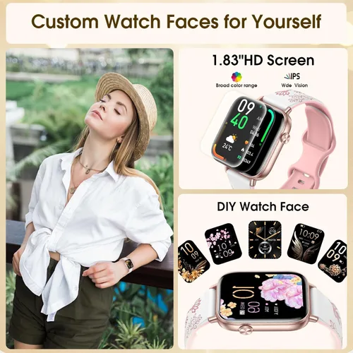 Miniatura 4 de Relojes inteligentes para mujer, reloj HD de 1.83 pulgadas y 1.85 pulgadas con llamadas y mensajes/frecuencia cardíaca/sueño/ciclo femenino, reloj