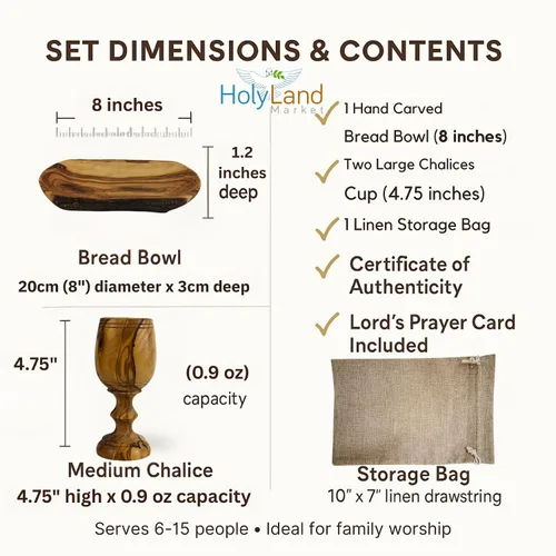 Miniatura 3 de Holy Land Market Juego de tazas y platos de comunión de madera de olivo, juego de comunión tallado a mano en Belén, para adoración de la iglesia