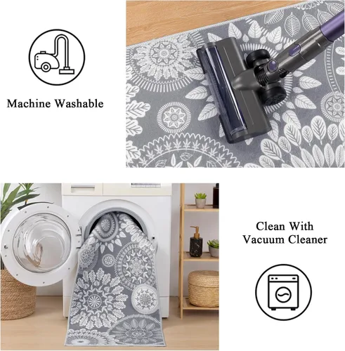 Miniatura 5 de Bsmathom Conjunto de Alfombras de Cocina Boho 3 Piezas, Alfombra de Cocina Antideslizante de Estilo Granja, Alfombras de Cocina Lavables