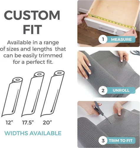 Miniatura 8 de HOME GENIE - Forro para estantes, cajones y armarios, duradero con fuerte agarre, 30.5 cm x 6 m, forros no adhesivos para proteger gabinetes de Gris