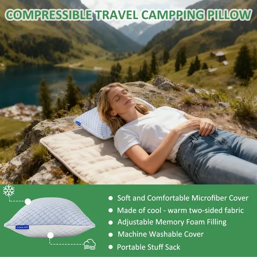 Miniatura 2 de Almohada de Viaje - Paquete de 1 Almohada Grande Compresible para Acampar para Dormir - Espuma de Memoria Triturada con 1 Bolsa de Almacenamiento