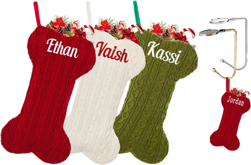Miniatura 44 de Calcetines de Navidad personalizados para perros y gatos, calcetín de Navidad bordado con nombre personalizado en forma de pata de mascota o hueso