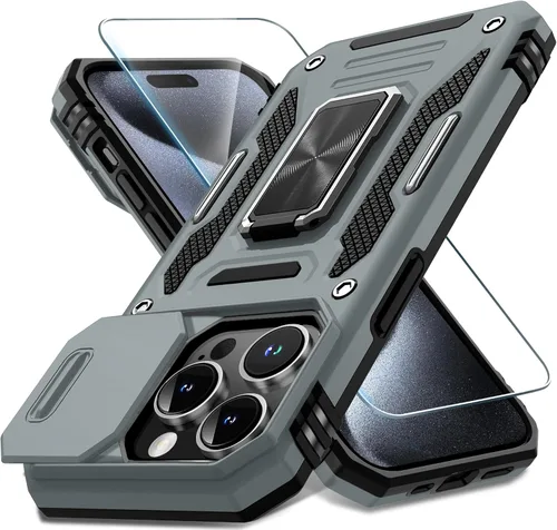 Miniatura 178 de DEERLAMN Funda para iPhone Xs Max con funda deslizante para cámara + protector de pantalla, soporte giratorio de anillo de grado militar a prueba