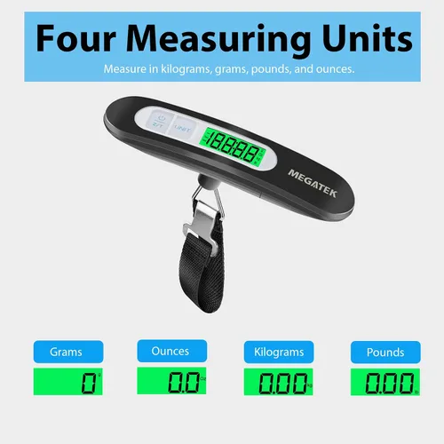 Miniatura 4 de MEGATEK Báscula digital portátil para equipaje, báscula de pesaje de maleta de viaje de mano con panel de acero inoxidable, pantalla LCD