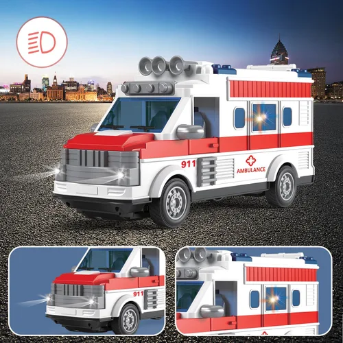 Miniatura 3 de Dollox Ambulancia de control remoto de 1/30, 2.4G RC Play Car Toy 4 Canales, vehículos eléctricos de ambulancia de emergencia con luces, puerta