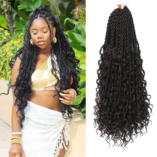 Miniatura 17 de Cabello senegalés de ganchillo con extremos rizados, 12 pulgadas, 8 paquetes de cabello bohemio de ganchillo con rizos de diosa, rizos de ganchillo