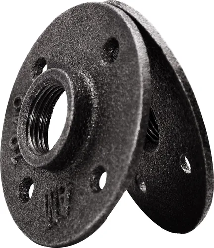 Miniatura 2 de DSDS Paquete de 10 bridas de piso de 4 agujeros de 1/2 pulgada, brida de piso de hierro maleable industrial rústico negro para estantes de tubería