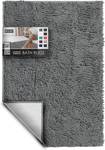 Miniatura 7 de Hearth & Harbor Alfombras de baño, tapete de baño de chenilla - Alfombras de baño lavables a máquina para baño con respaldo antideslizante de goma