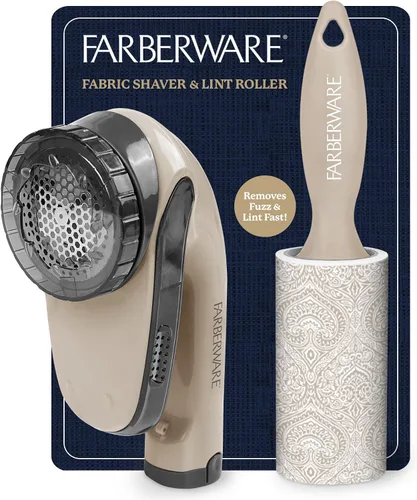 Farberware - Juego de afeitadora de tela y removedor de pelusas, afeitadora de suéter a pilas con cuchillas triples y rodillo extra pegajoso para