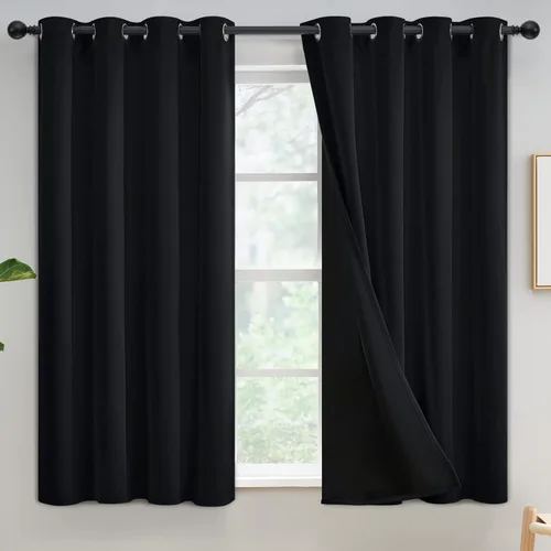 Miniatura 283 de Yakamok Cortinas negras, cortinas de ventana con aislamiento térmico y eficiencia energética para dormitorio, cortinas opacas completas y cortinas