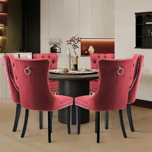 Miniatura 76 de Juego de 2 sillas de comedor tapizadas de terciopelo, sillas laterales de cocina de estilo moderno con ribete de cabeza de clavo y patas de madera