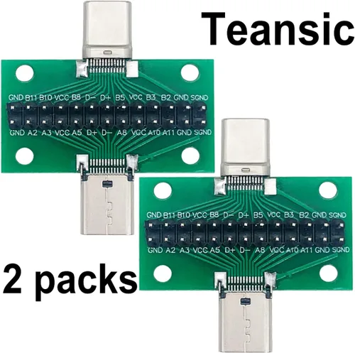 Miniatura 2 de 2 unids USB 3.1 Tipo-C macho a hembra placa de prueba con placa PCB 24 pines 0.100 in enchufe de doble cara con conector de cabeza de pin