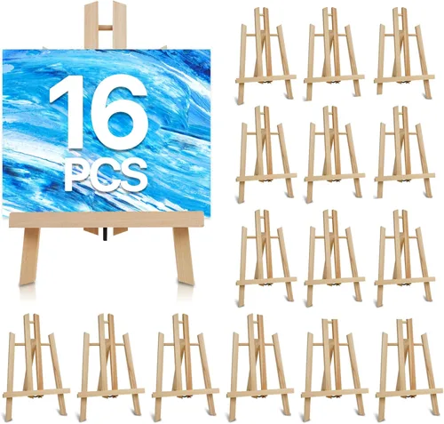 Miniatura 11 de Paquete de 12 caballetes de mesa de madera para pintar y exhibir, soporte de trípode portátil de 11.8 pulgadas para lienzo de 8 x 10 y 11 x 14