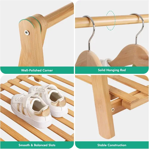 Miniatura 4 de Jotsport Perchero Pequeño para Ropa Infantil, Almacenamiento de Disfraces para Sala de Juegos, Dormitorio de Niños Pequeños, Perchero de Bambú