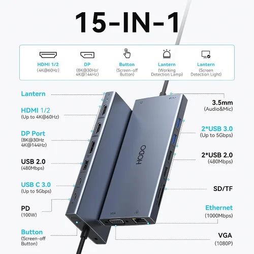 Miniatura 2 de Estación de acoplamiento USB C con monitor dual para Dell HP, estación de acoplamiento para portátil con 3 monitores, Hub USB C de 15 en 1 con Dock