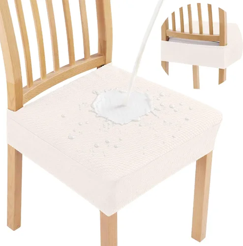 Miniatura 23 de Smiry Juego de 4 fundas de asiento impermeables para sillas de comedor, tela jacquard elástica, extraíble y lavable, fundas protectoras de asiento