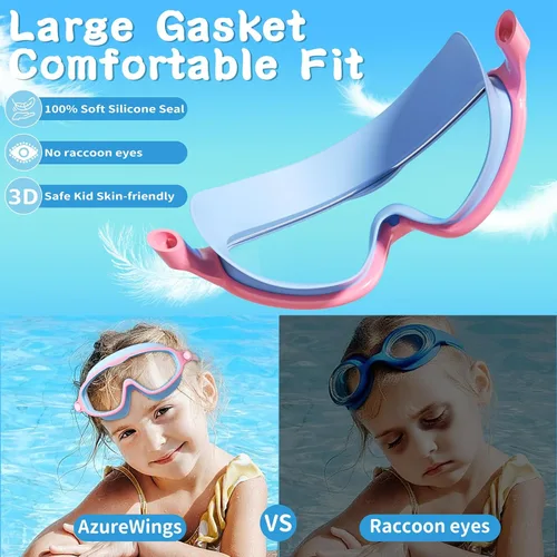 Miniatura 5 de Paquete de 2 gafas de natación para niños, sin fugas, antivaho, anti-UV, para niños y niñas de 4 a 14 años Azul oscuro y rosa azul