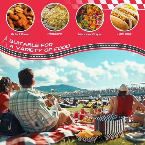 Miniatura 6 de Havawish 50 bandejas de papel de carreras, bandejas de comida a cuadros para nachos, desechables, para fiestas de carreras, barco, bandeja de servir